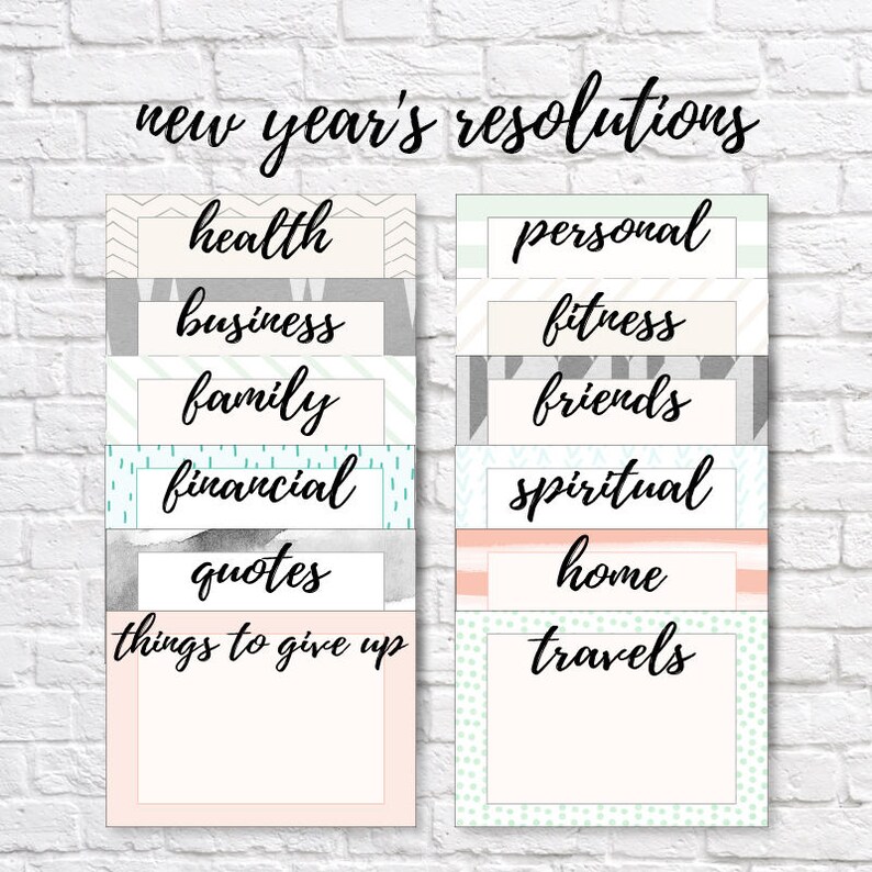 NEW YEAR/'S RESOLUTION cards new year/'s printable new year/'s note cards new year/'s resolutions vision board new year/'s organization