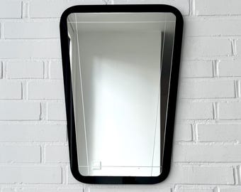 Vintage glass wall mirror, mid-century kidney-shaped mirror with bevel, String era mirror