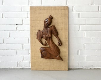 Vintage Picture Woman, Artisan Mural Wood, Vintage Wall Decoration, Boho Art