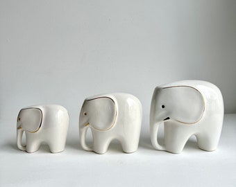 Vintage elephants, ceramic elephants white, porcelain elephant herd