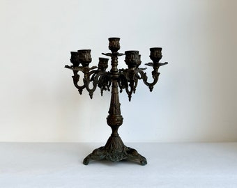 Vintage candlestick metal 7 flames, candlestick antique, chandelier baroque style, Hollywood Regency candelabra