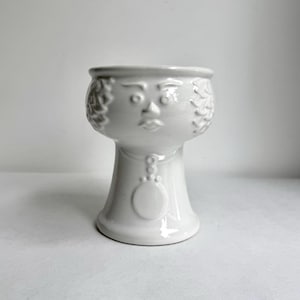 Vintage Gesichtsvase Pottelotte,  Mid Century Übertopf Bubikopf Weiß, Keramik Topf Kopf