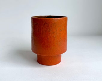 Vintage Keramikvase Orange, Mid Century Studiokeramik, Keramik Vulkanvase, 70er Jahre WGP