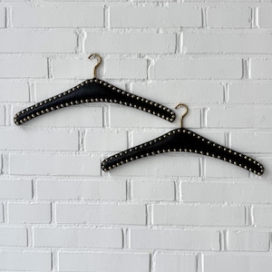 Pair of vintage coat hangers with rivets, mid century hangers black gold, coat hangers wardrobe