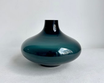 Mid Century Modern Glass Vase Blue, Vintage Vase Bauhaus Mouth-Blown Green