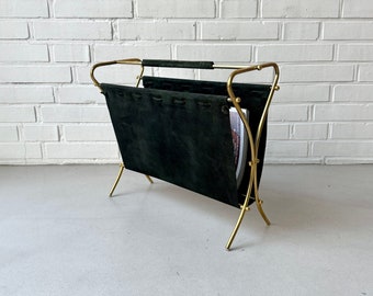 Vintage leather magazine rack, mid century magazine rack, newspaper rack