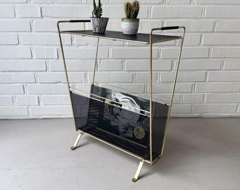 Vintage Zeitungsständer mit Ablage, Mid Century Zeitschriftenständer im Mategot Stil, Mid Century Beistelltisch, Magazine Rack