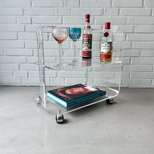 Vintage barwagen acryl, space age bijzettafel plexiglas, barwagen uit het midden van de eeuw, Panton-tijdperk