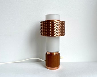 Vintage table lamp teak, lamp copper, mid century modern lamp