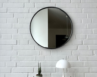 Mid Century Spiegel rund, Vintage Wandspiegel Gusseisen, geschmiedeter Spiegel, Flur Spiegel