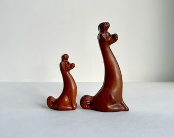 Vintage dog figures poodle, dog figure wood, mid century long-necked poodle pair