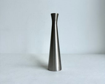 Vintage vase stainless steel, modernist stem vase, vase metal silver