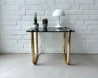 Space Age side table smoked glass, vintage side table chrome gold, 70s bedside table