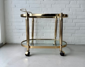 Mid Century Bar Cart Brass, Vintage Serving Cart, Tea Cart, Brass Side Table