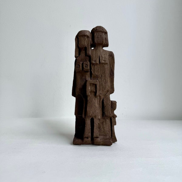 Vintage Skulptur Familie, Modernist Tonfigur Menschen, skulpturale Töpferkunst