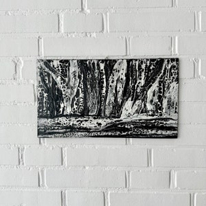 Vintage Bild Schwarz Weiß auf Holz, Malerei Acryl/Öl abstrakt, Kunst 90er Jahre