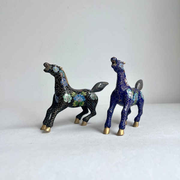 Vintage Pferd Cloisonné, Antik Pferd China Emaille, Messing Figur