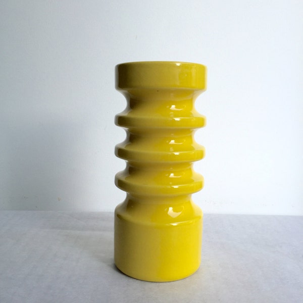 Large candle holder, vintage, German pottery, mid century, yellow, rare