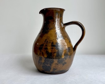 Vintage Krug Steinzeug Braun, Mid Century Keramikkrug, Vintage Henkelvase