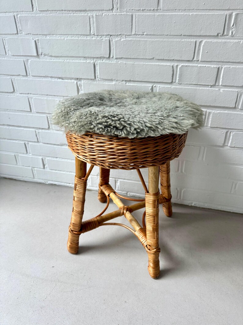 Vintage Wicker Stool, Mid Century Rattan Stool, Boho Side Table Etsy