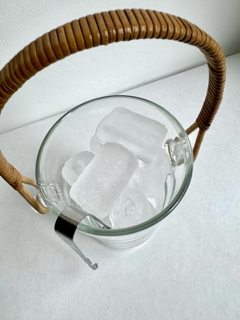 Vintage Ice Bucket Holmegaard Glass Rattan, Mid Century Ice Cube