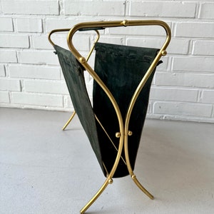 Vintage leather magazine rack, mid century magazine rack, newspaper rack image 2