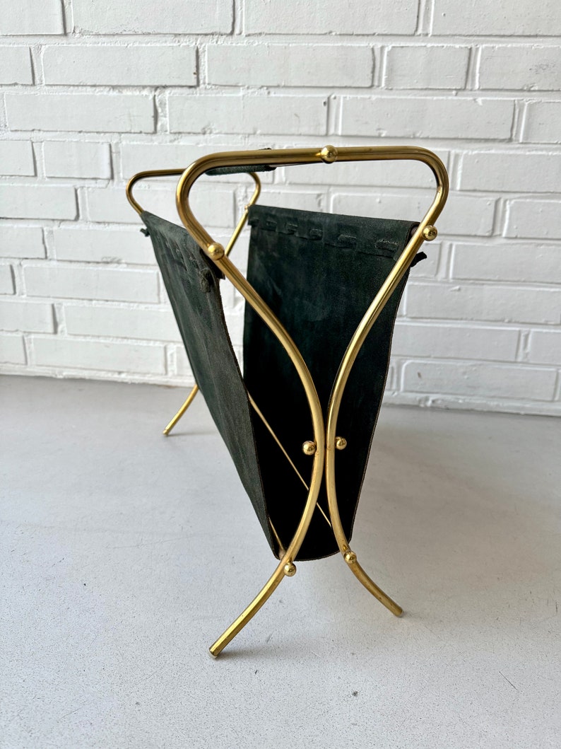 Vintage leather magazine rack, mid century magazine rack, newspaper rack image 2