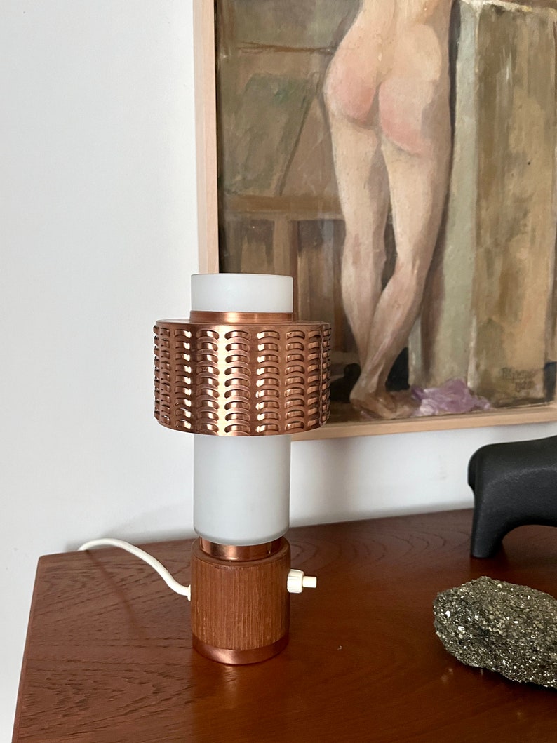Vintage table lamp teak, lamp copper, mid century modern lamp image 6