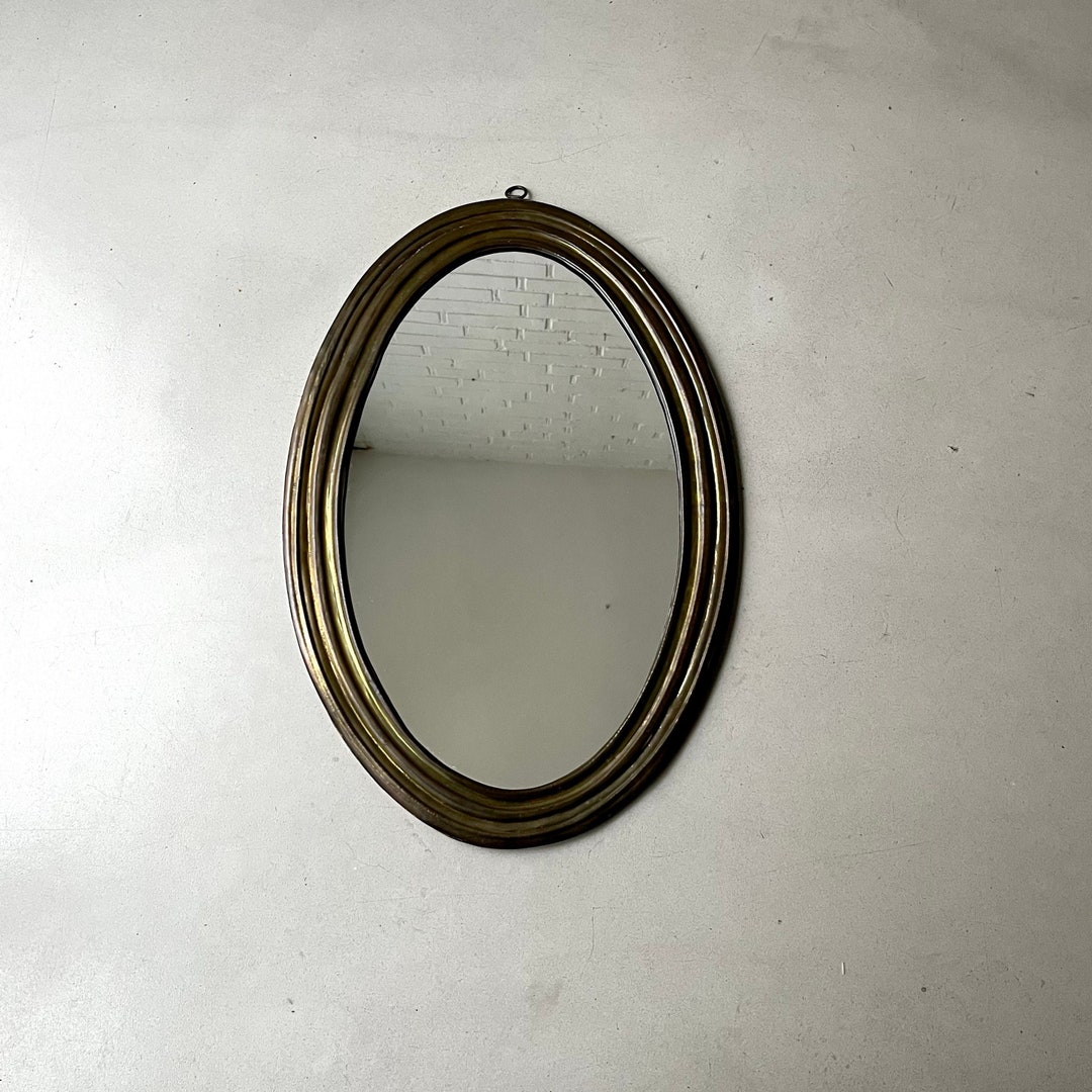 Vintage Metal Mirror Mid Century Antique Mirror Oval Wall Etsy
