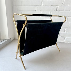 Vintage leather magazine rack, mid century magazine rack, newspaper rack image 5