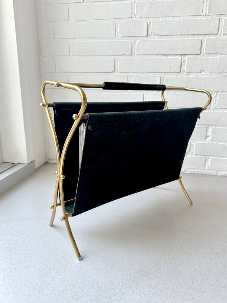 Vintage leather magazine rack, mid century magazine rack, newspaper rack image 5