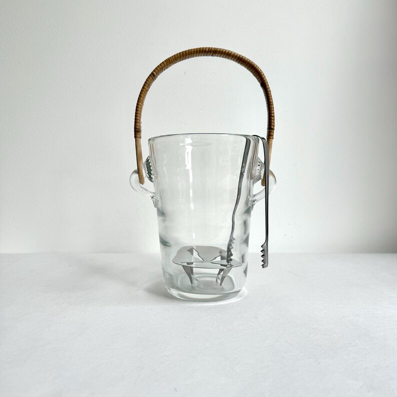 Vintage Ice Bucket Holmegaard Glass Rattan, Mid Century Ice Cube