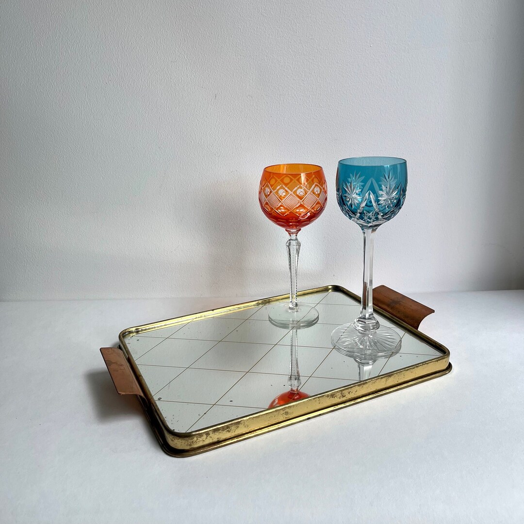 Vintage Mirror Tray Mid Century Tray Brass Vintage Bar Etsy