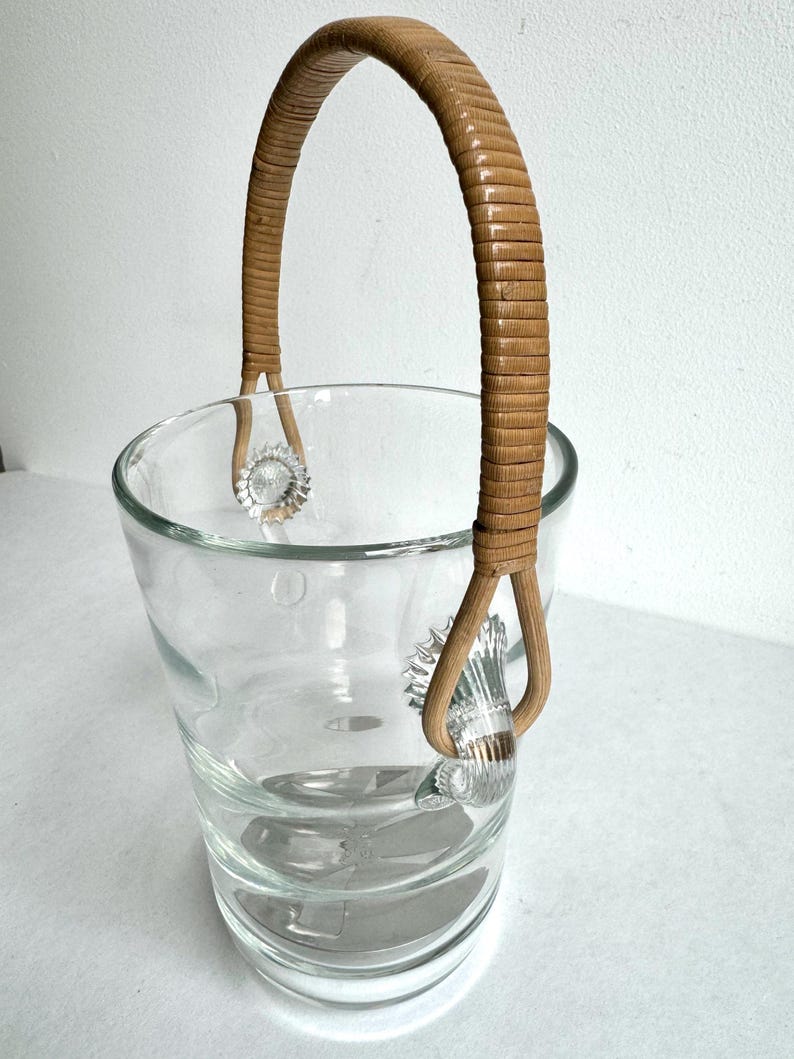 Vintage Ice Bucket Holmegaard Glass Rattan, Mid Century Ice Cube