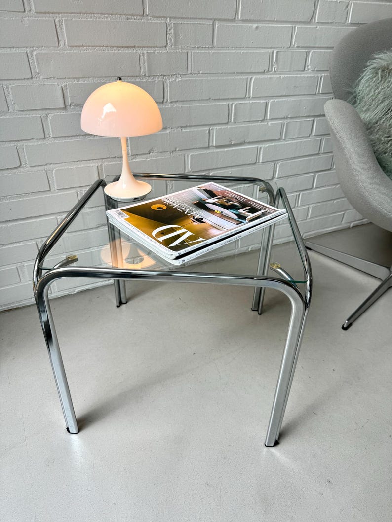 Vintage Side Table Chrome, 70s Glass Table, Coffee Table Space Age Etsy