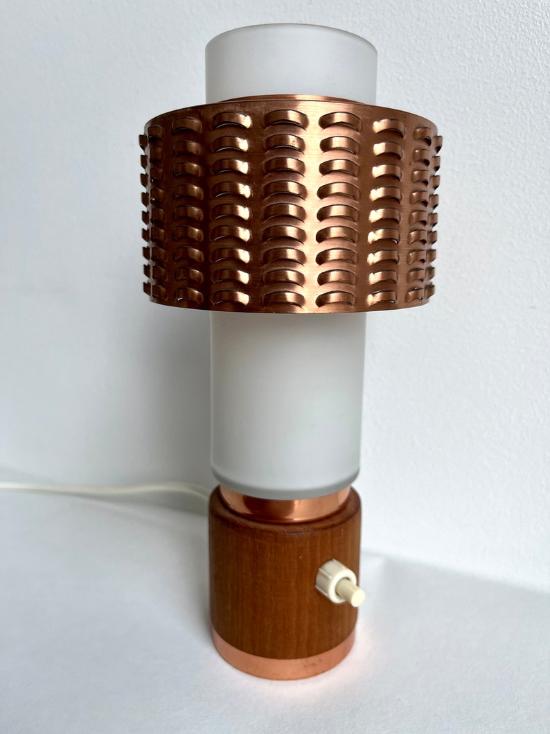 Vintage table lamp teak, lamp copper, mid century modern lamp image 3