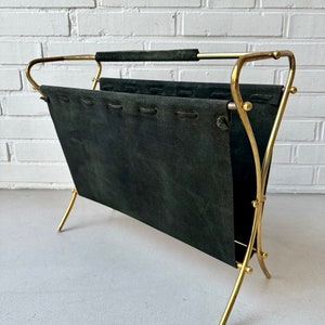 Vintage leather magazine rack, mid century magazine rack, newspaper rack image 7