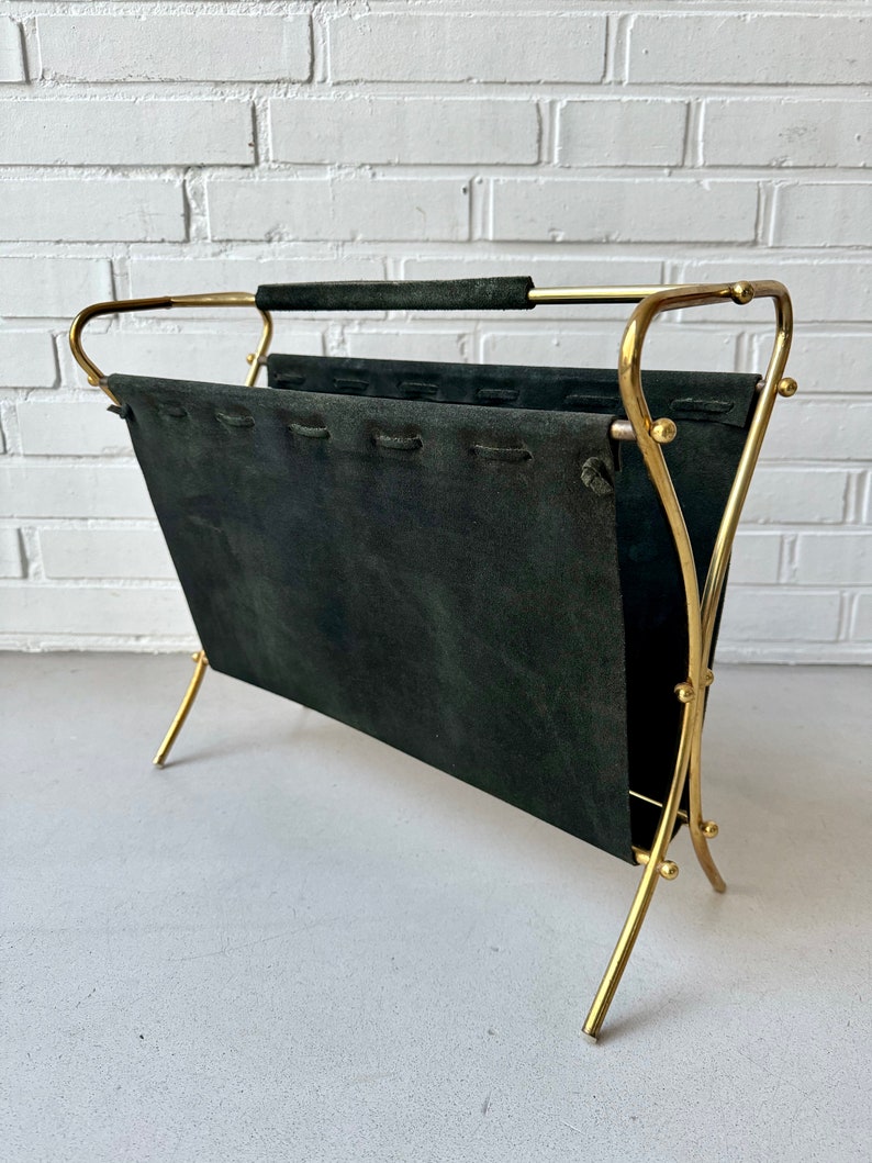 Vintage leather magazine rack, mid century magazine rack, newspaper rack image 7