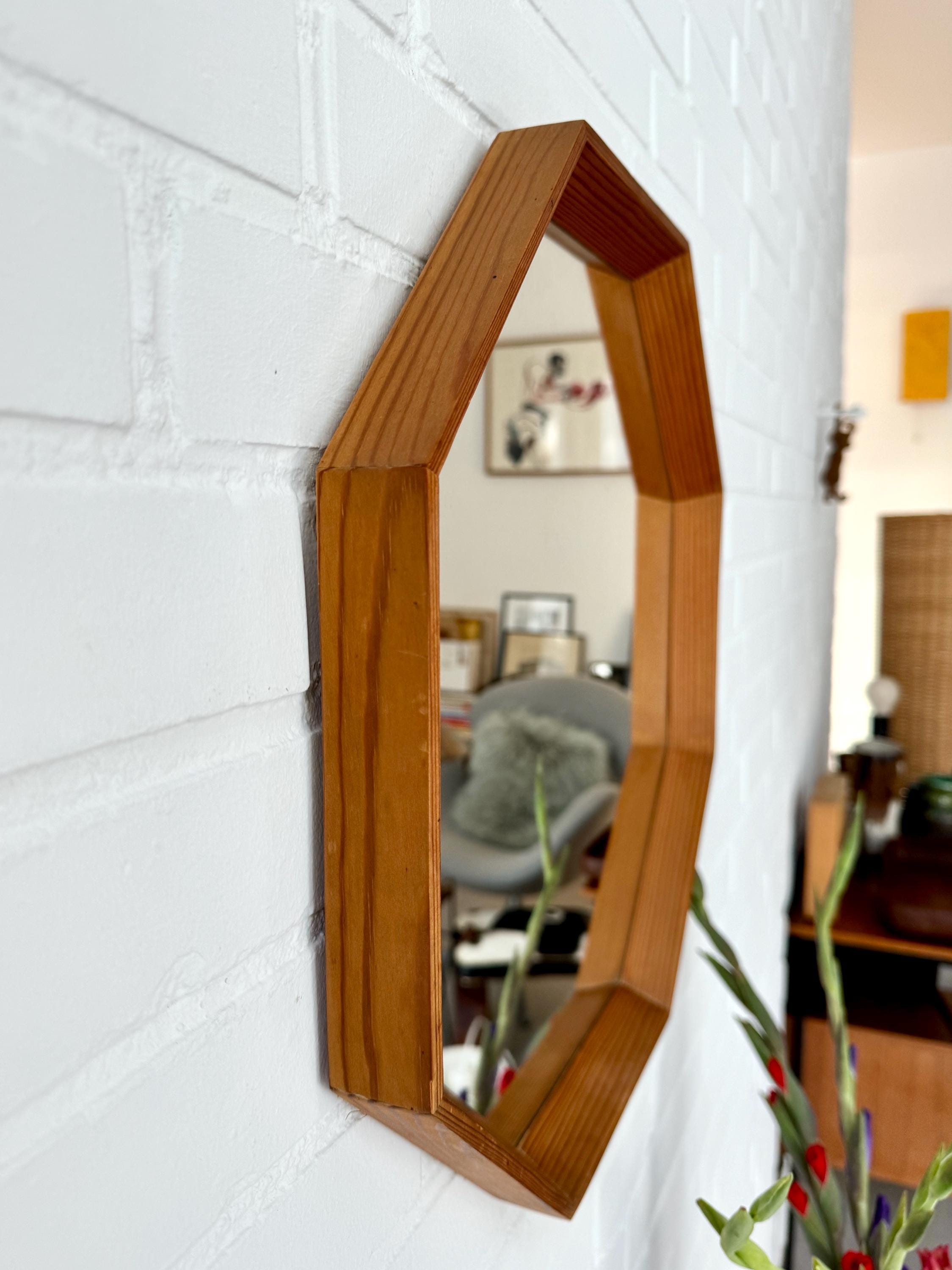 Vintage Wall Mirror From Sweden, Mid Century Mirror Wood