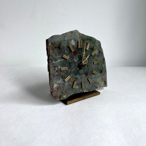 Vintage agate table clock, 70s brass table clock, stone mantel clock image 7