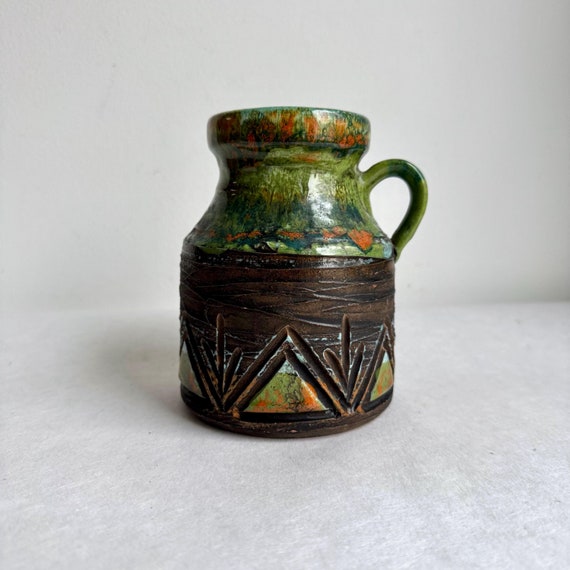 Vintage Vase Grün Keramik, Krugvase Midcentury Modern, Fat Lava Vase