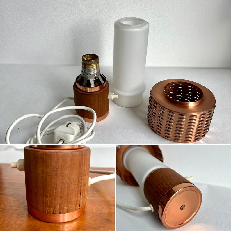 Vintage table lamp teak, lamp copper, mid century modern lamp image 10