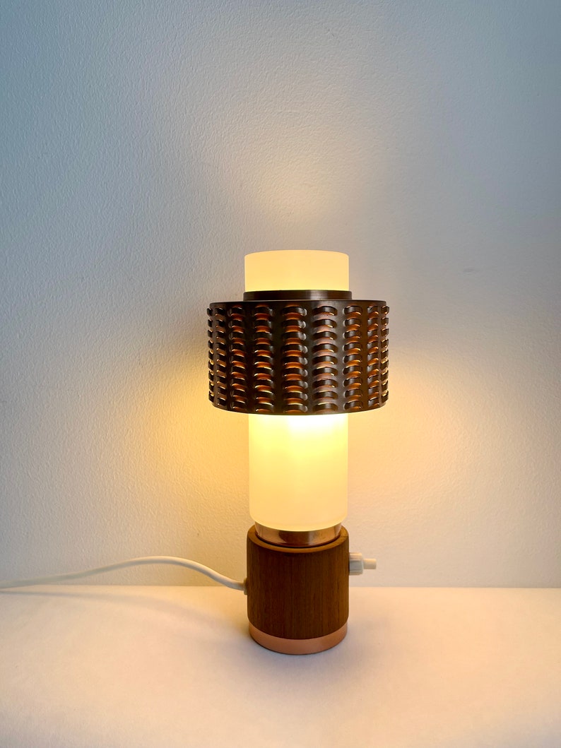Vintage table lamp teak, lamp copper, mid century modern lamp image 2