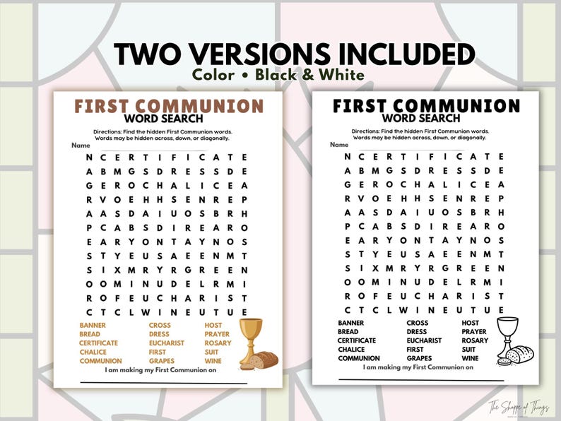 First Communion Word Search Game, Catholic Kids Activity (PDF Download ...