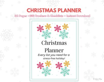 Planificador navideño imprimible / Registro de comidas y regalos navideños (PDF de 32 páginas)