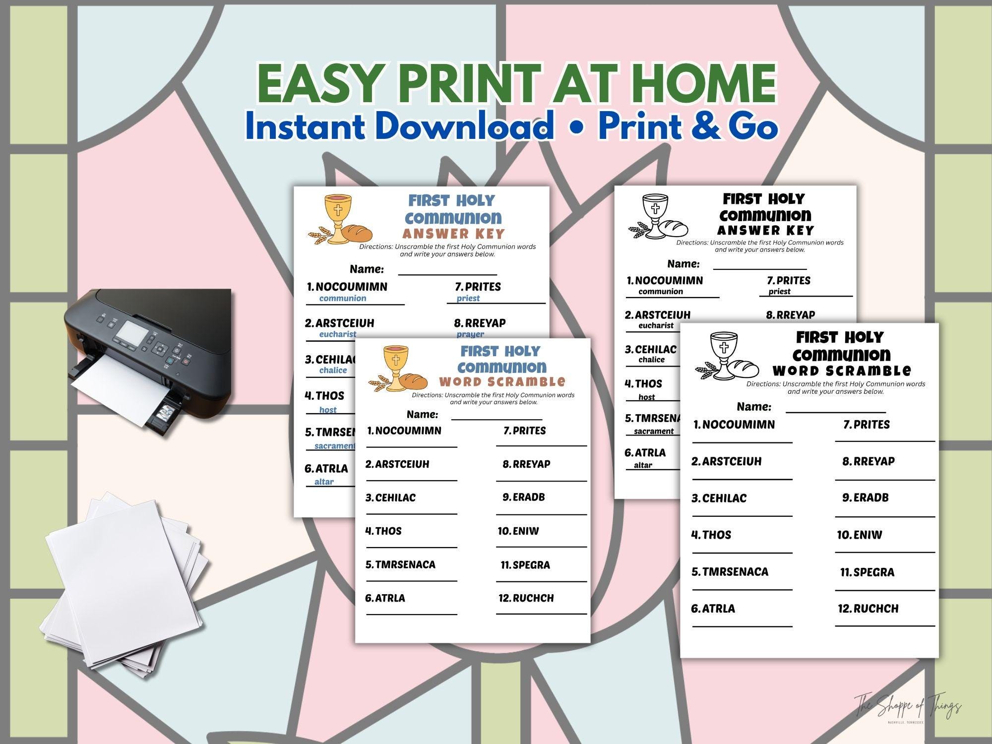 First Communion Word Scramble Game – Catholic Kids Activity (instant ...
