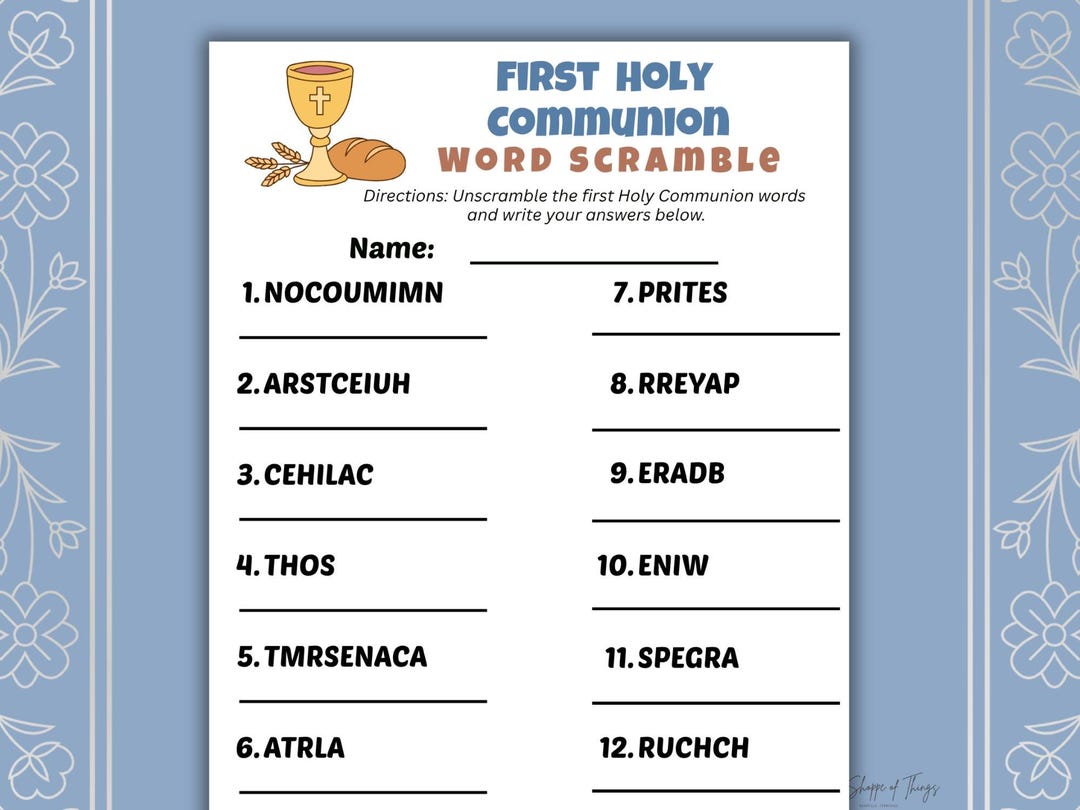 First Communion Word Scramble Game – Catholic Kids Activity (instant ...