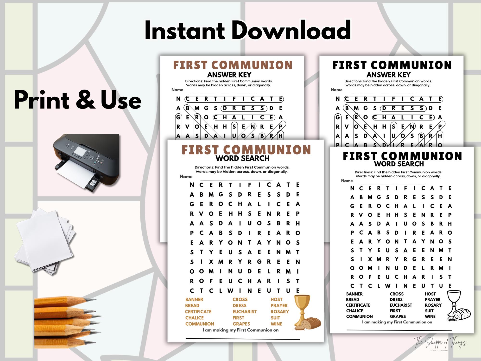 First Communion Word Search Game, Catholic Kids Activity (PDF Download ...