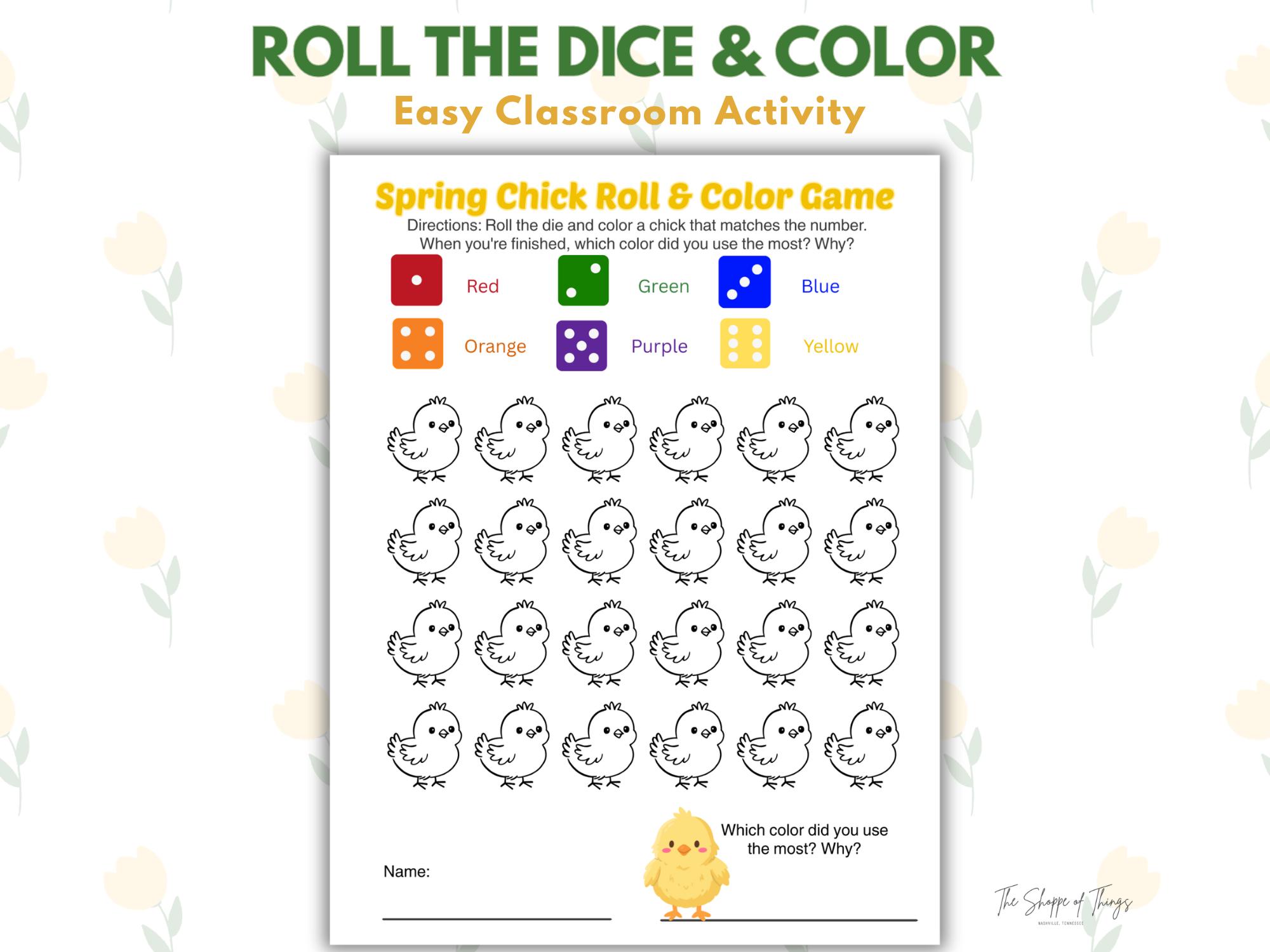 Spring Chick Roll and Color Game | Classroom Activity | Printable ...