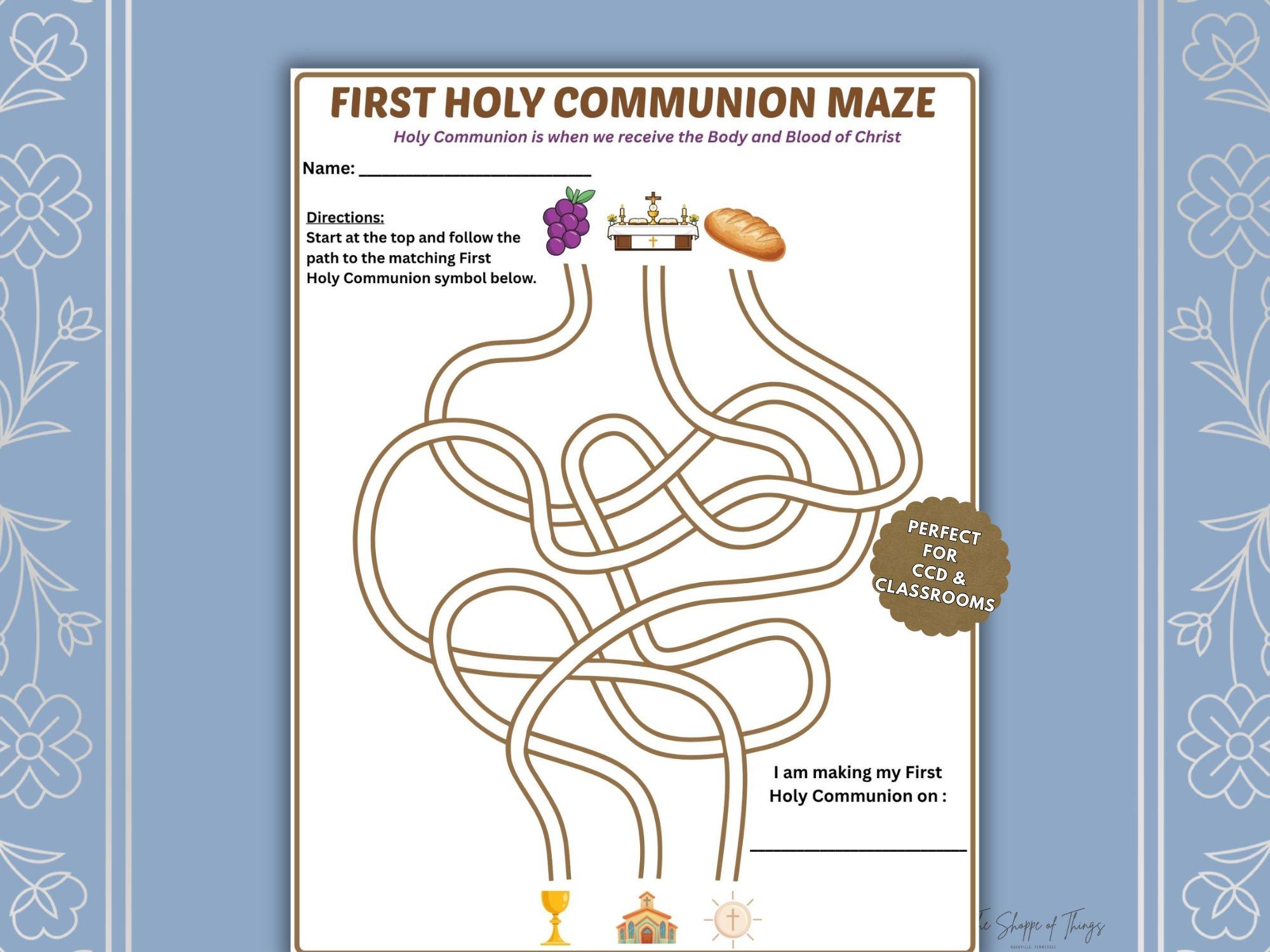 First Holy Communion Maze Activity, Catholic CCD Worksheet (PDF) - Etsy